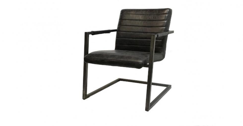 slate leather metal arm dining chair
