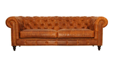 Champagne Tufted Leather Sofa