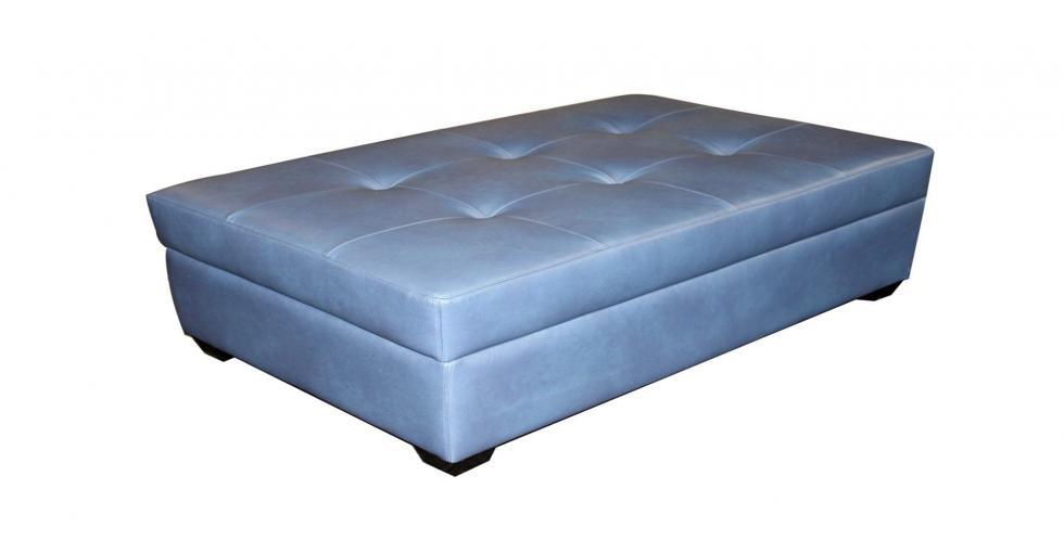 blue leather tufted ottoman