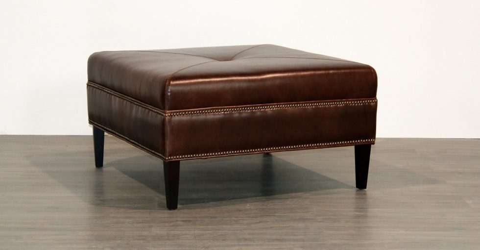 brown leather studded ottoman