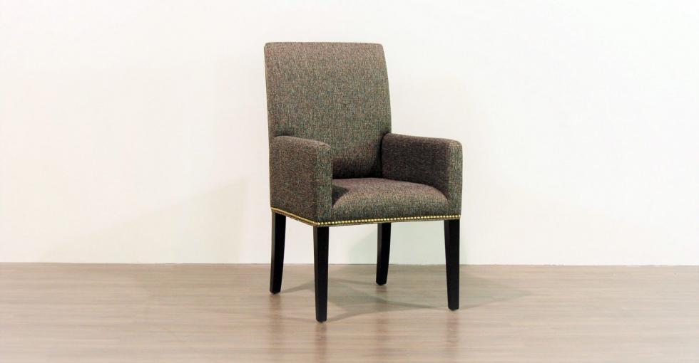 grey fabric arm dining chair
