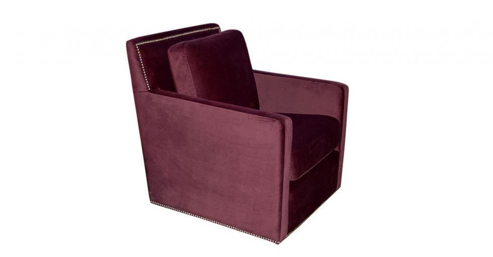 purple fabric swivel chair