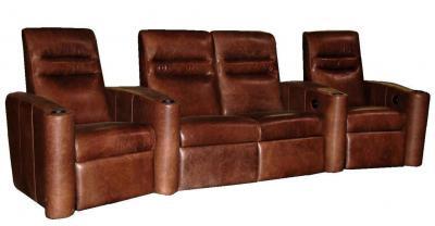 Brown Leather 4 Seater Theatre Seating