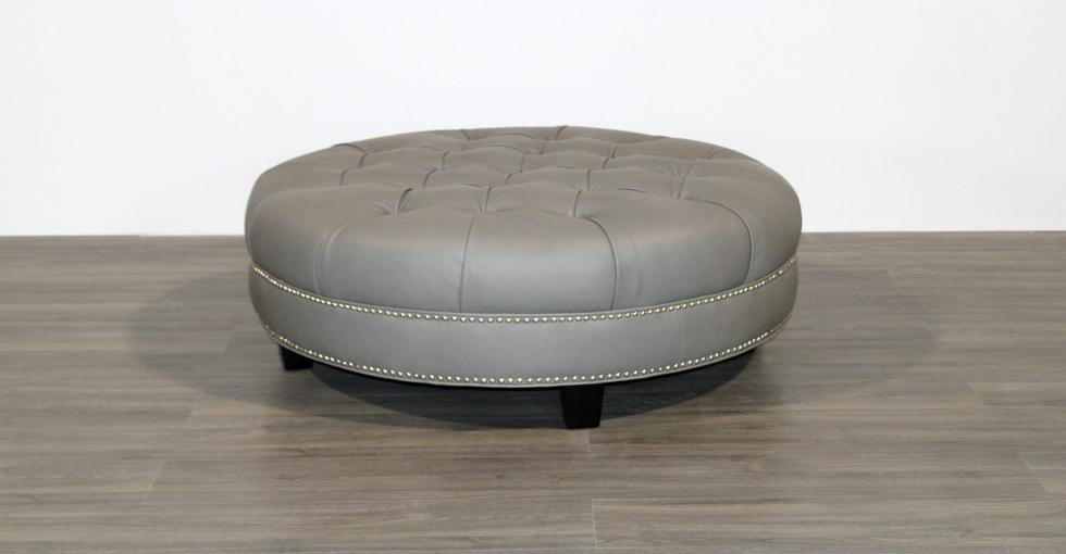 Grey Tufted Leather Ottoman