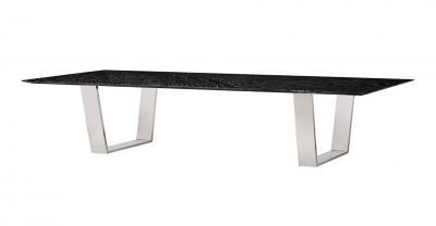 black marble with brushed chrome legs dining table