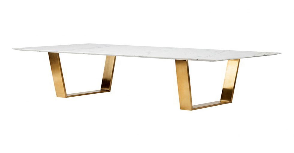 white marble with brushed gold legs dining table