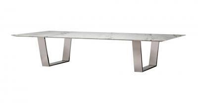 white marble with polished stainless legs dining table