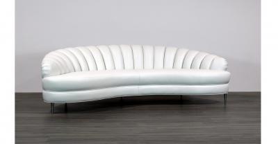 white leather channel back sofa