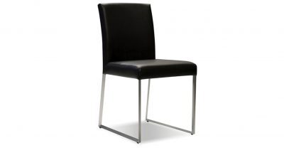 stainless and vegan black leather dining chair