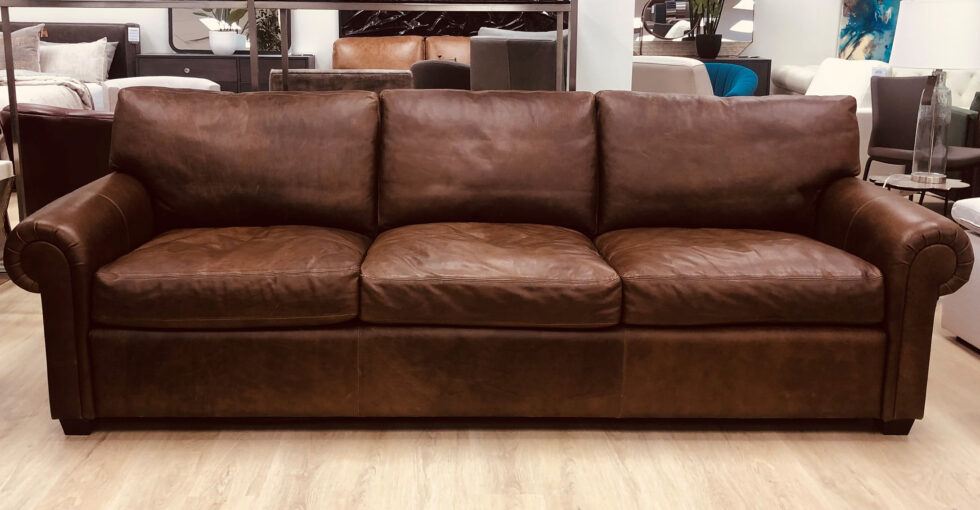 Diana XL Leather Sofa shown in distressed leather with feather down seats & backs